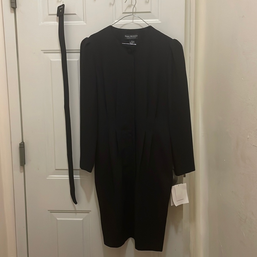 Debra Michaels NWT size 12long sleeve navy blue dress with belt; 100% polyester.